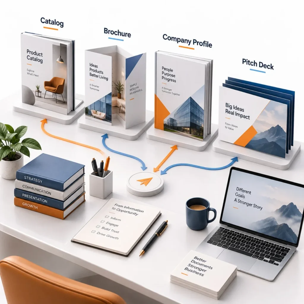 راهنمای انتخاب کاتالوگ، بروشور، پروفایل شرکت و Pitch Deck