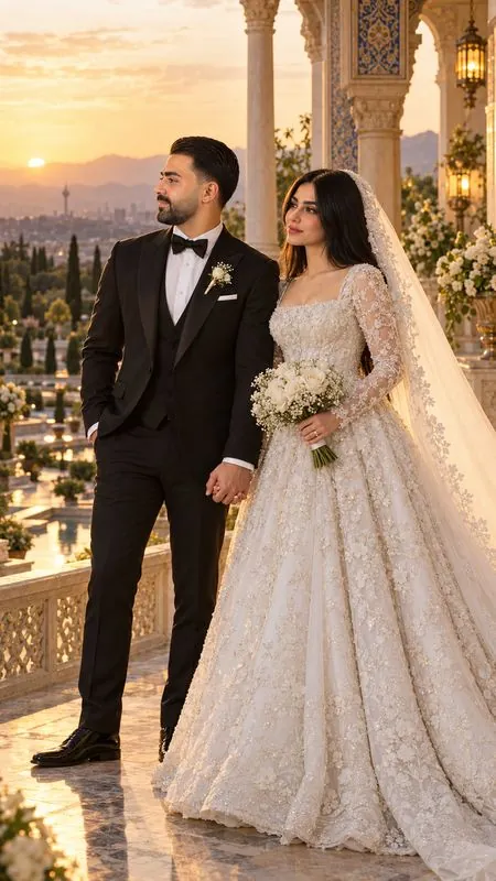 زوج ایوان عمارت غروب دست در دست