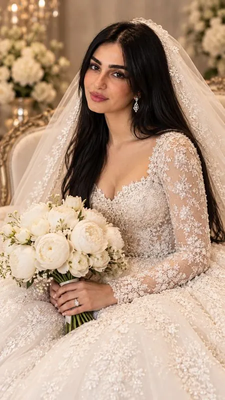 عروس نشسته استودیو جزئیات لباس