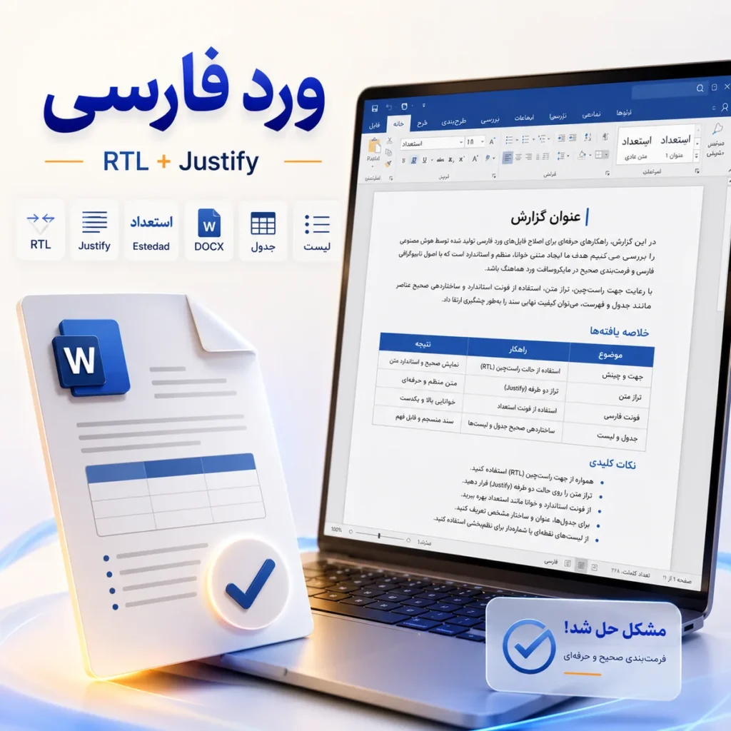 تصویر شاخص آموزش حل مشکل RTL و Justify فایل Word فارسی ChatGPT